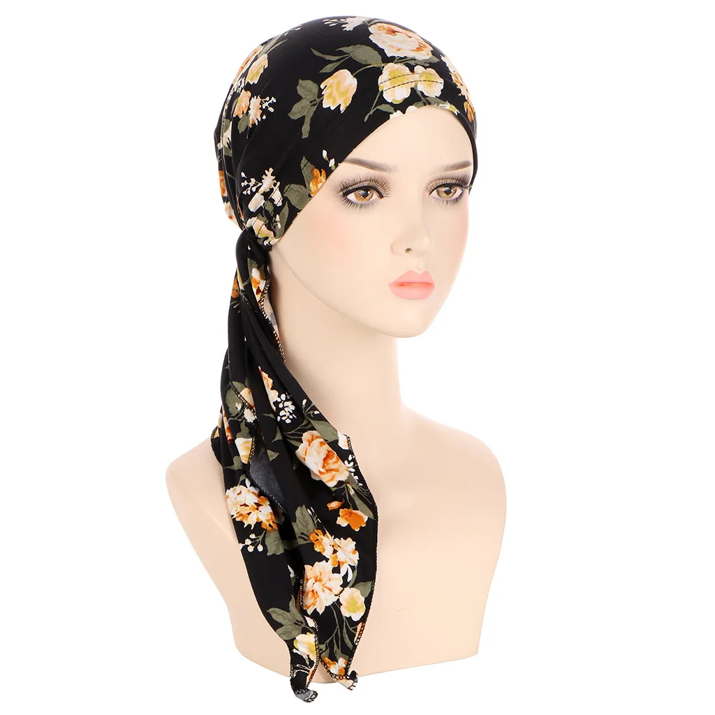 New Turban Hats for women Strech Soft Pre tied Print Headscarf Caps Chemo Beanies chemotherapy Headwear Bandana