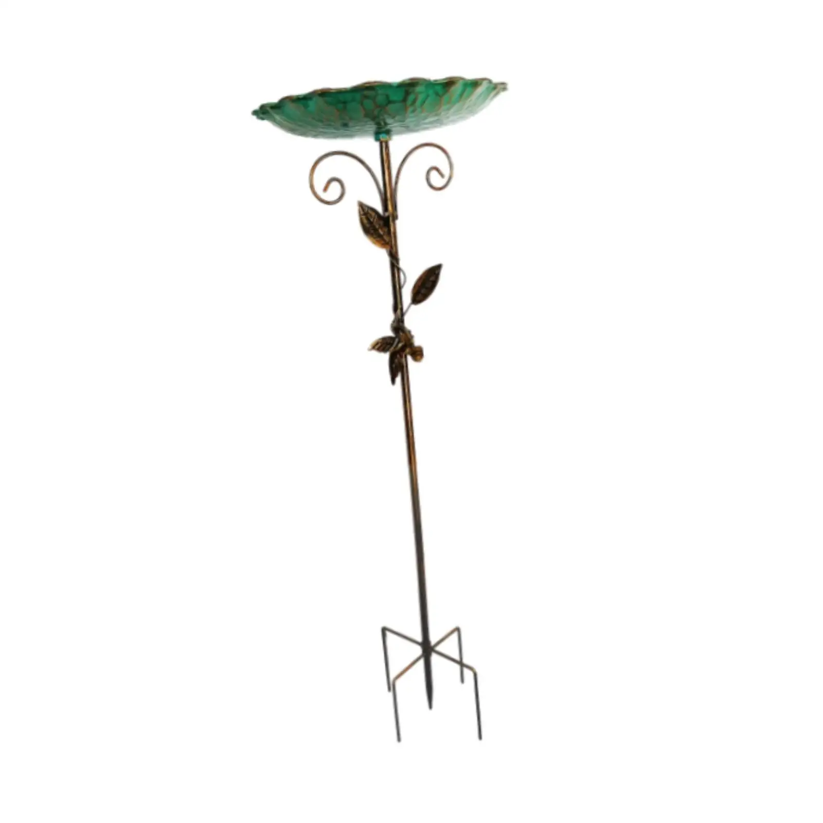 Bird Bath for Outdoor Rustic Iron Decorative Ornament Metal Bird Bath Bowl with 5 Prongs Base Stake Birdbath for Courtyard Decor