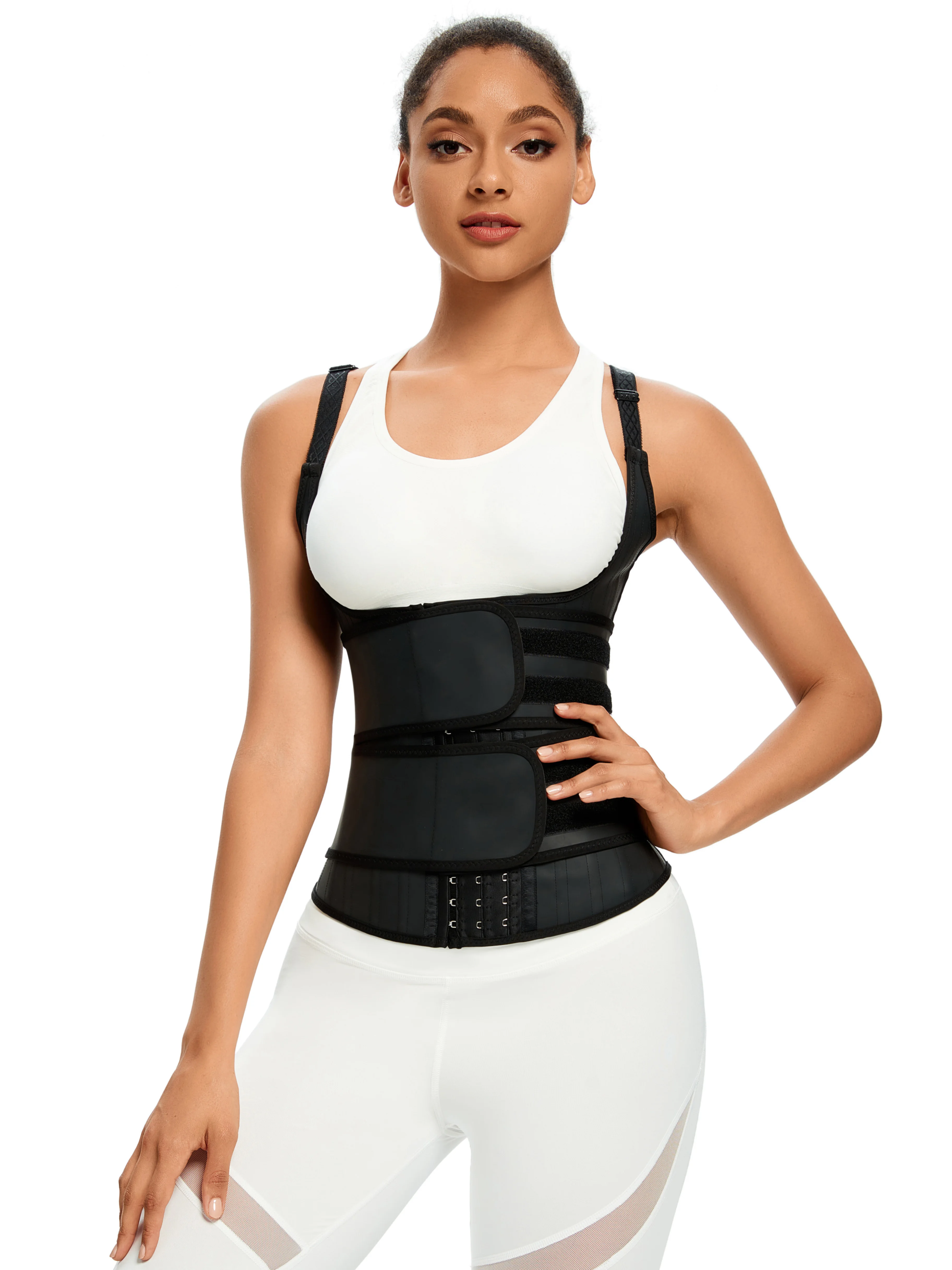 

25 steel bones Matte rubber double belt adjustable shoulder strap vest latex waist trainer Corset sexy Women's underwear 8671