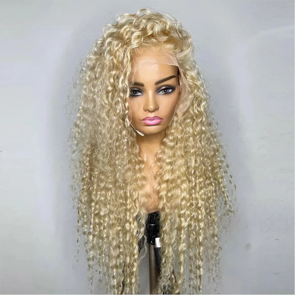 Preplucked Soft 180%Density 26Inch 613 Blonde Kinky Curly Long Natural Hairline Glueless Lace Front Wig For Black Women Babyhair