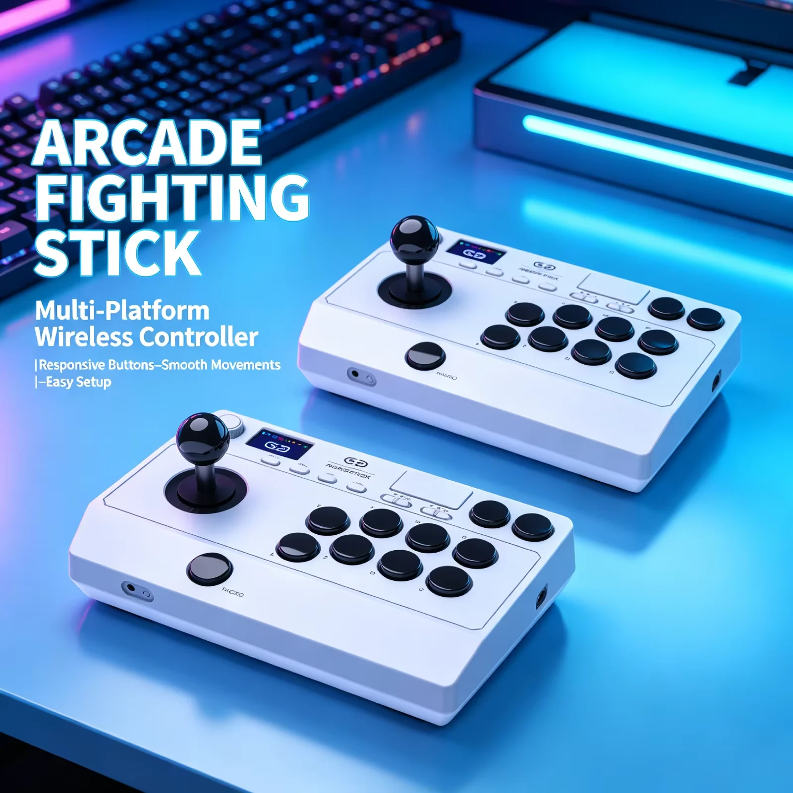 Pro Arcade Fighting Stick Controller for PS5 PS4 PC Switch, Wireless Joystick Keyboard Gamepad with Android iOS Support Accessor