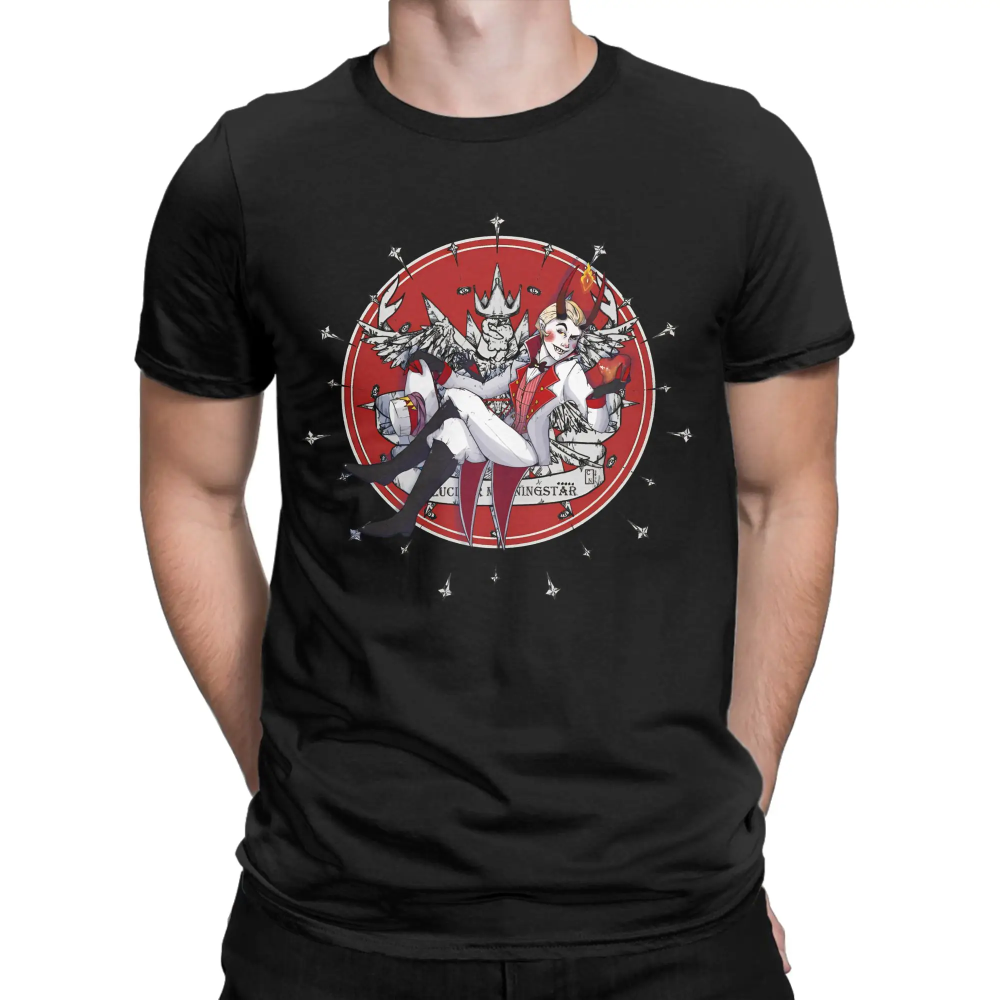 Hazbin Hotels Lucifer T-Shirts Men  Leisure 100% Cotton Tees Crew Neck Short Sleeve T Shirt Party Clothing