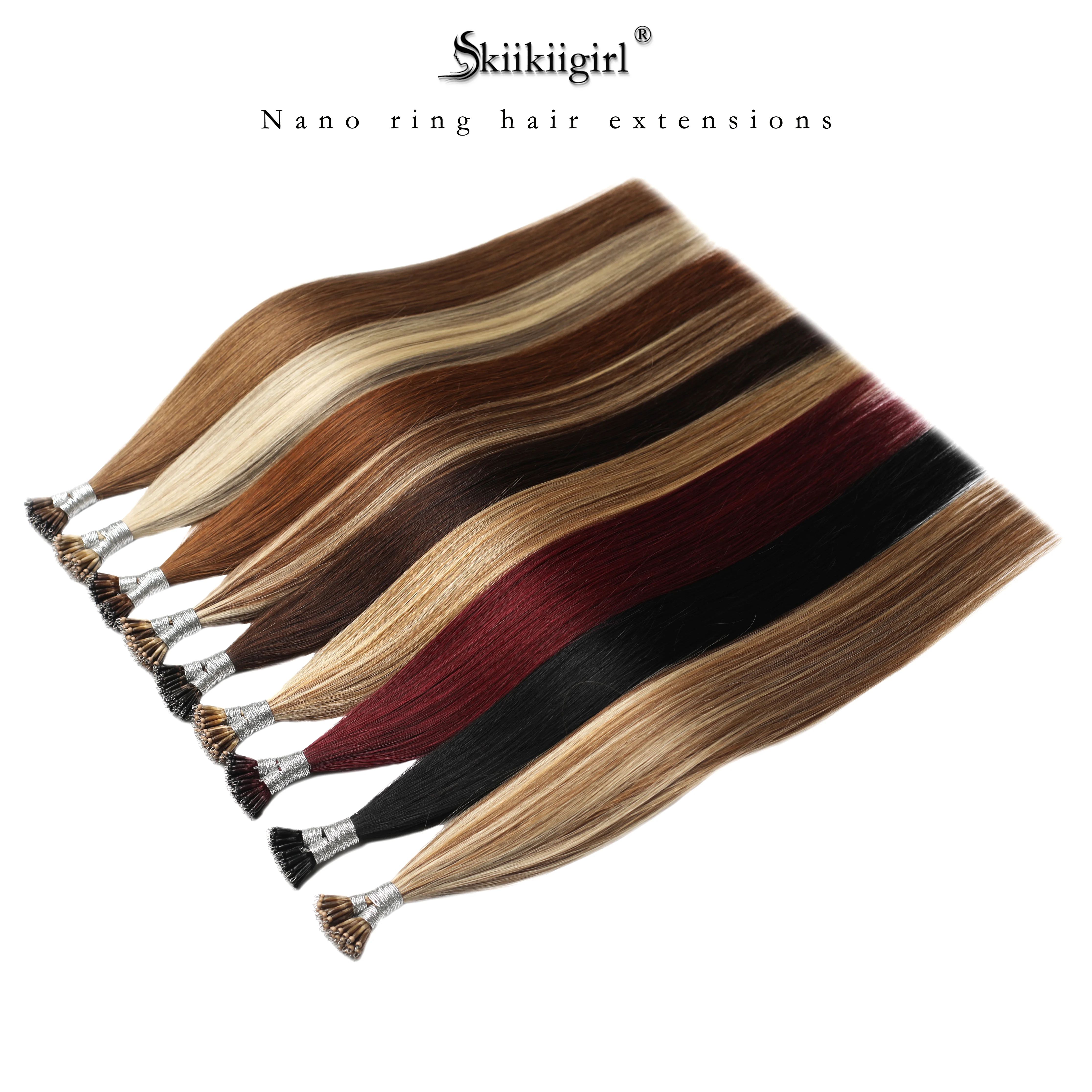 Kiikiigirl 1g/strand Nano Rings Micro Links Human Hair Extensions Micro Bead Pre Bonded 16-24inch 100pcs Straight Natural Blonde