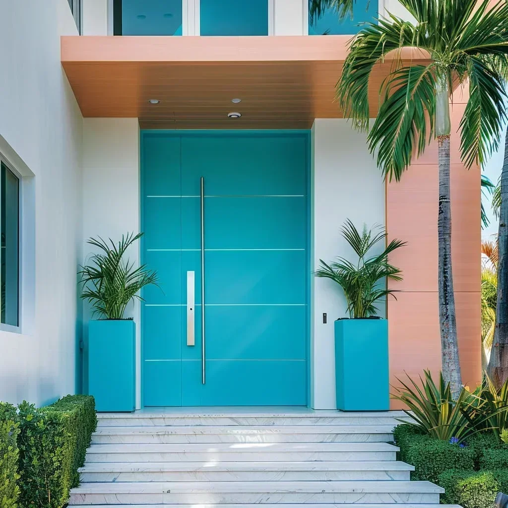 Porta d'ingresso esterna di alta qualità Porta principale anteriore in alluminio pressofuso Residenziale moderno con porte d'ingresso di sicurezza con perno in vetro