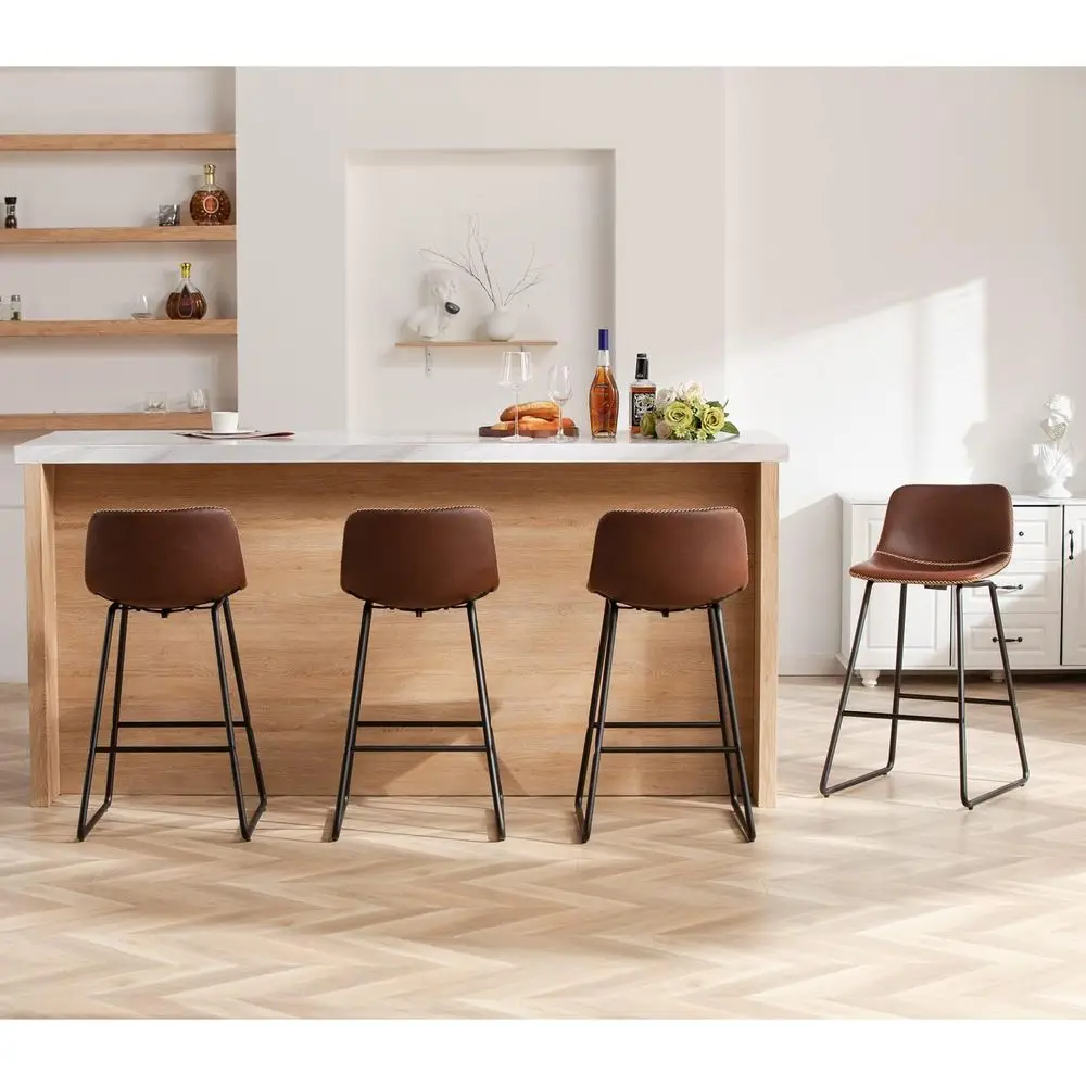 

Set of 4 Leatherette Counter Height Bar Stools, 26 Chairs with Back Support, Suitable for Bar or Kitchen Island