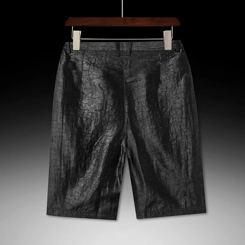 Zipper Fly Knee Length Shorts For Man Crackled Xiangyun Silk Ice Summer High-Quality Lightweight Pantalones Cortos Hombre Verano