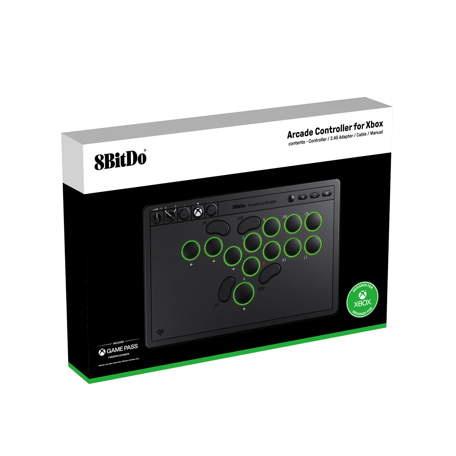 Controlador Arcade 8BitDo con Todos los Botones para Xbox Series X/S, Xbox One y PC, Windows, PCB Inalámbrico Intercambiable en Caliente, Iluminación RGB
