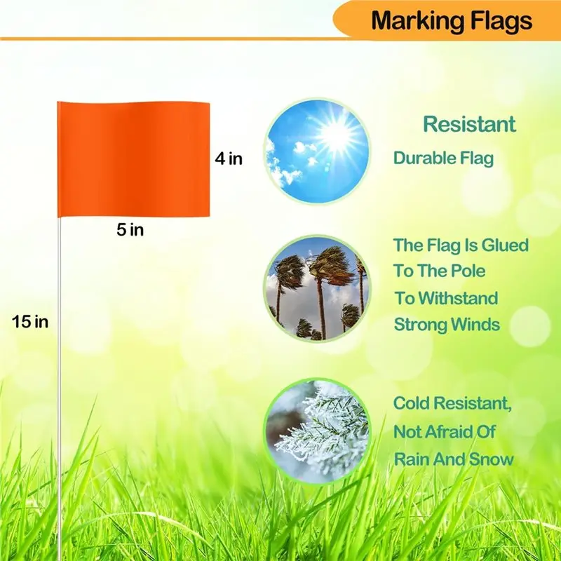 WORTHOWN-Sprinkler& Construction, 50Pack Orange Marking Flags, 15X4x5 Inch Marker Flag Used For Yard Lawn, Survey& Landscape
