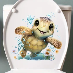 Cute Turtle Bathroom Decor - Self-Adhesive Toilet Lid Sticker, Fun Marine-Themed Wall & Door Decor Decals M1123