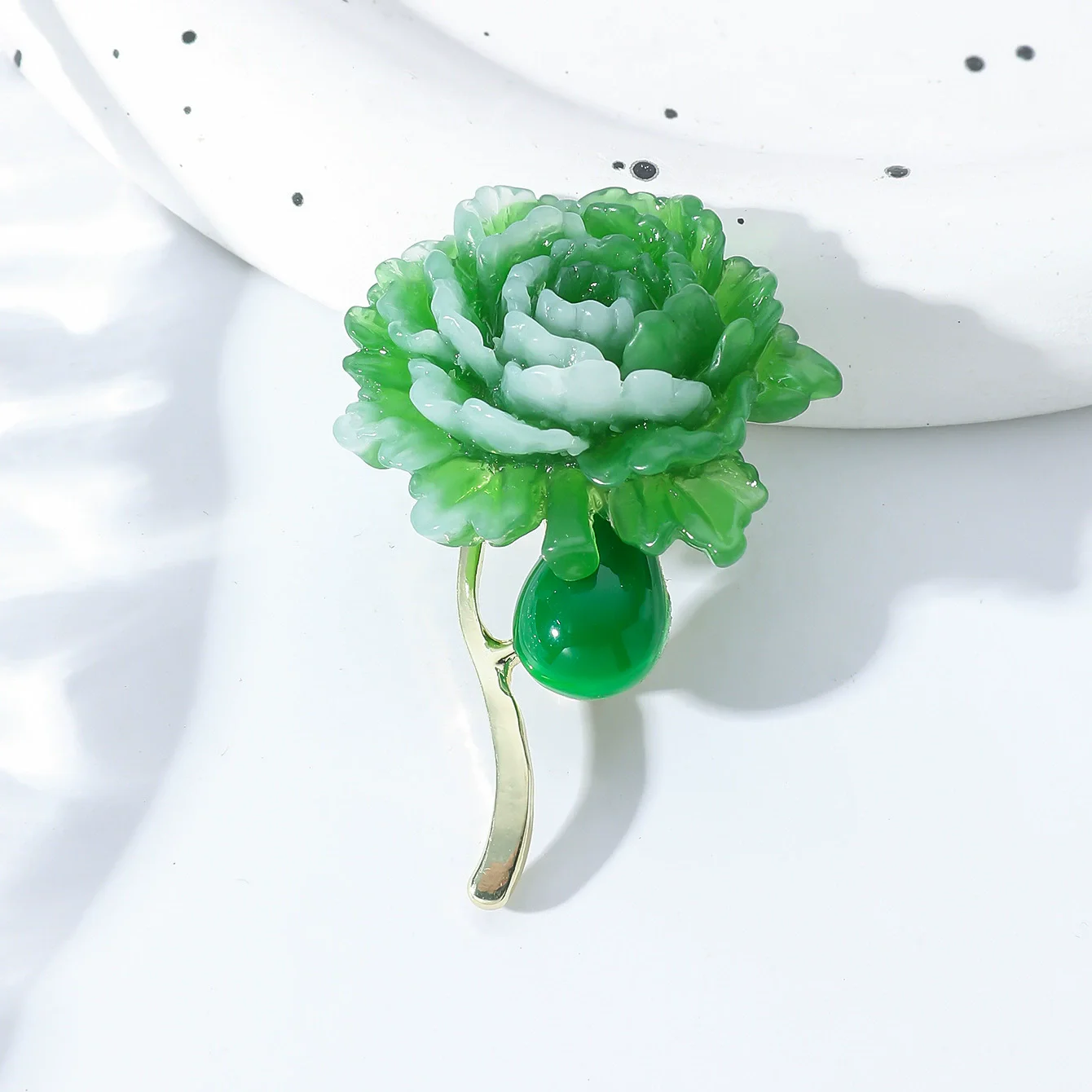 1Pc Green Peony Flower Brooch for Women Men Exquisite Flower Plant Pins Brooches Jewelry Trendy Accessories Party Gifts 2025