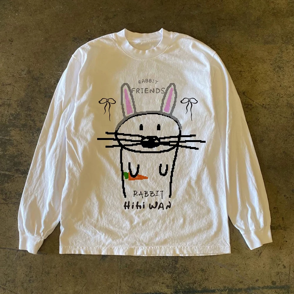 

American Sle Long Sve Pure Cotton round Ne T-irt ex Chic Top Heavyweight Streetwear Faionable Warmth