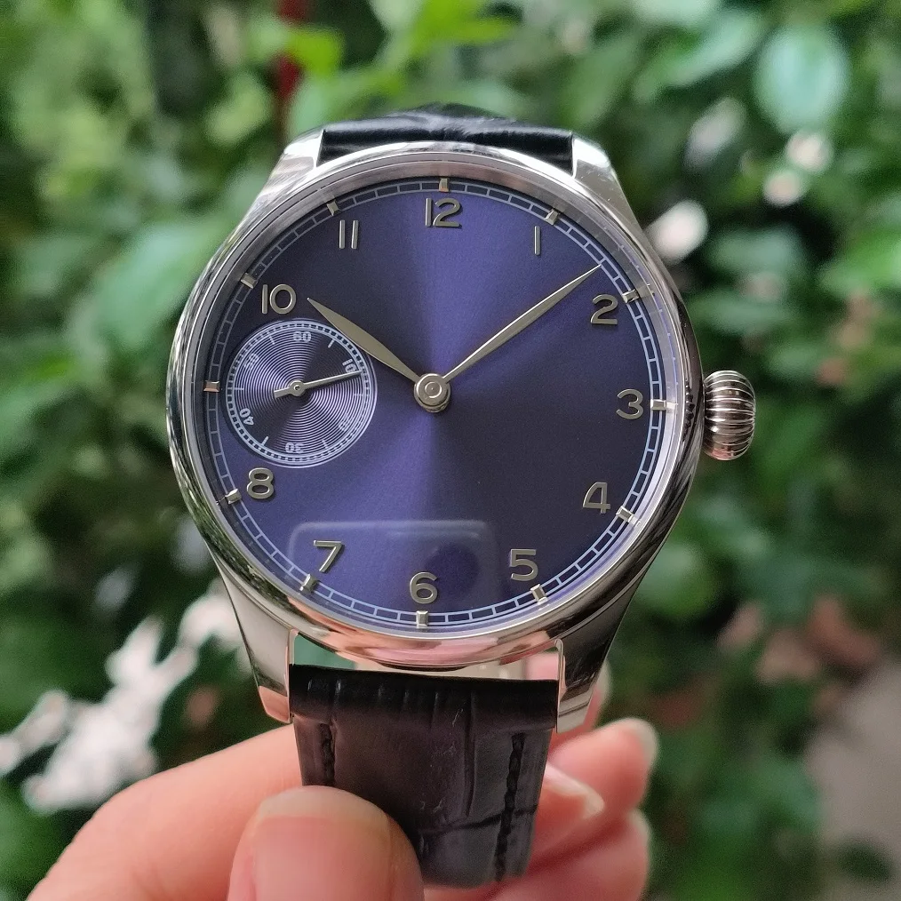 No logo 41mm Mechanical Hand Wind watch blue dial Stereo silver number AR coated sapphire crystal Seagull ST3600 movement