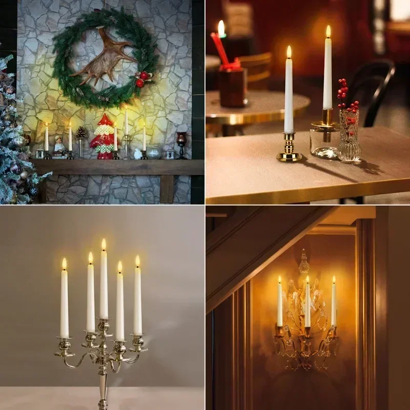 1/6Pcs Long LED Candles Flameless Pointed Candle Lights Battery Powered Candle Lamps Flickering Candle Light Party Xmas Decor