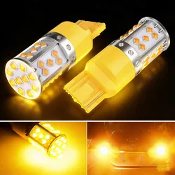 2Pcs Yellow T20 7440 W21W 1156 Ba15s p21w 1157 3030 SMD WY21W Car LED Light Turn Signal Brake Light Canbus No Error Flash
