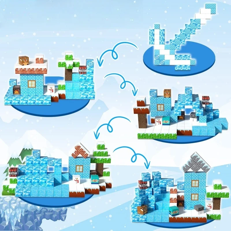 어린이 자석 블록 얼음 성 만들기 자석 건설 쌓기 장난감 몬테소리 유아 크리스마스 생일 선물