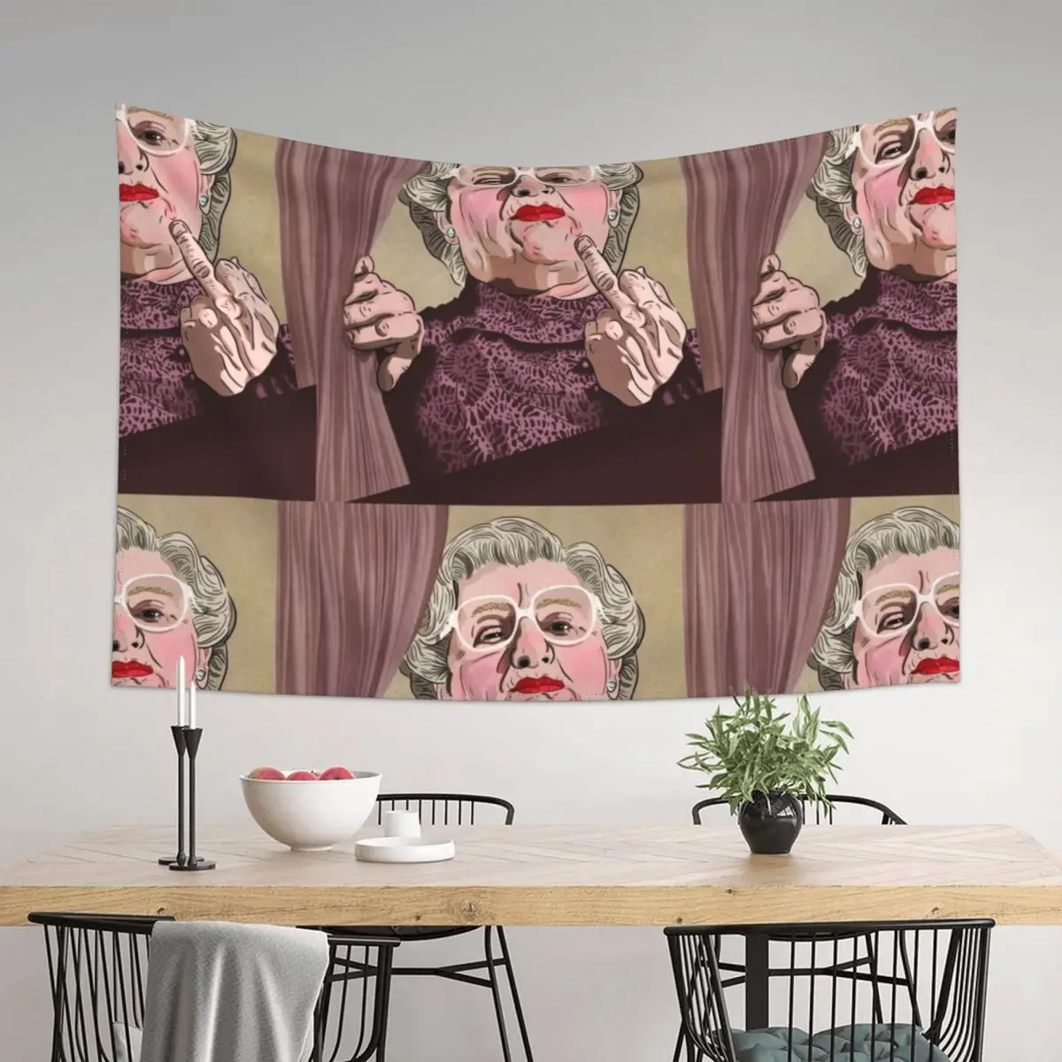 

Mrs Doubtfire middle finger - Illustration - Robin Williams - Film Tapestry Bedroom Decor Custom Tapestry