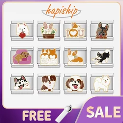 Hapiship 2025 Women Drop Shipping Cute Animal Dog Italian Charms Links Fit 9mm Stainless Steel Bracelet Wholesale Jewelry DJ1420