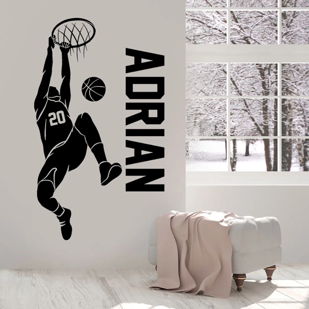 Boys' Room Bedroom Sports Decal Dunk Custom Name Decoration Custom Name and Number Basketball Player Wall Decal G-103