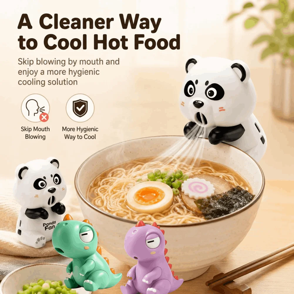 Animal Shape Baby Food Blowing Cooling Fan Quiet 3 Wind Speed USB Rechargeable Handsfree Bowl Side Fan Safe Burn Prevention Kids