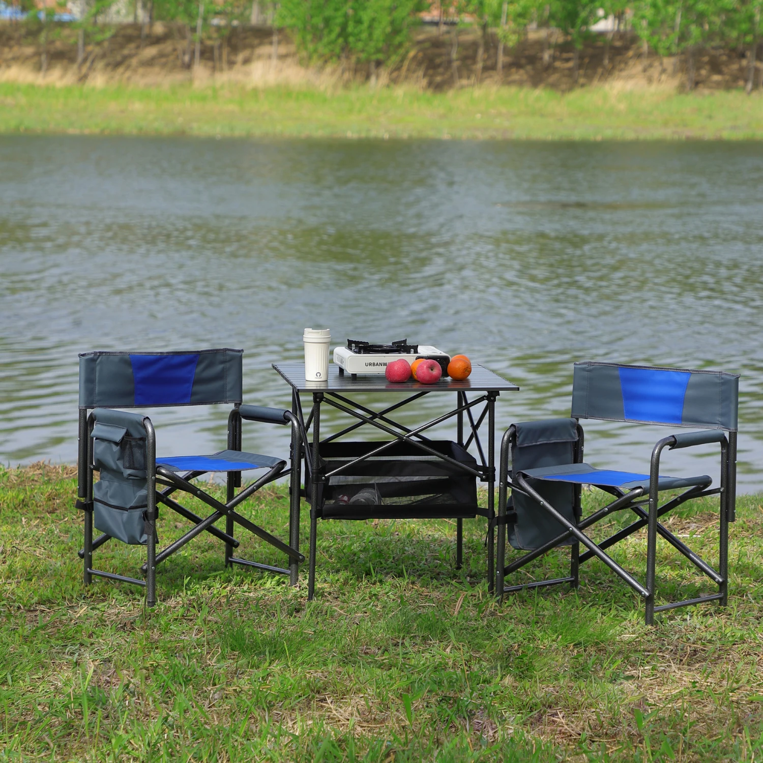 

Set of 3, Folding Outdoor Table and Chairs Set for Indoor, Outdoor Camping, Picnics, Beach,Backyard, BBQ, Party, Patio, Black/Bl