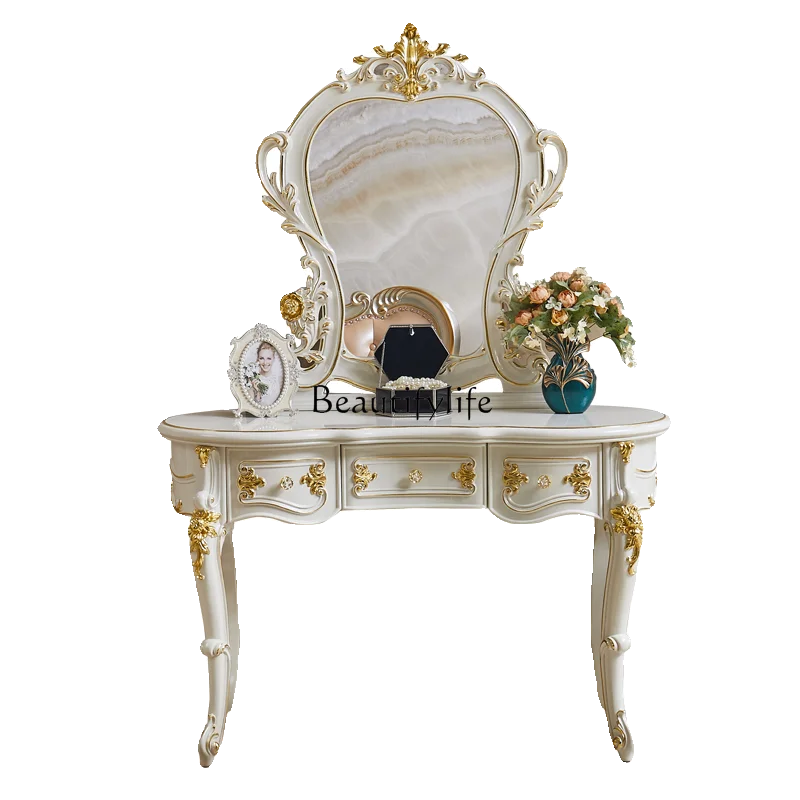 

European all solid wood carving flower dresser high-end simple European luxury high-end makeup table