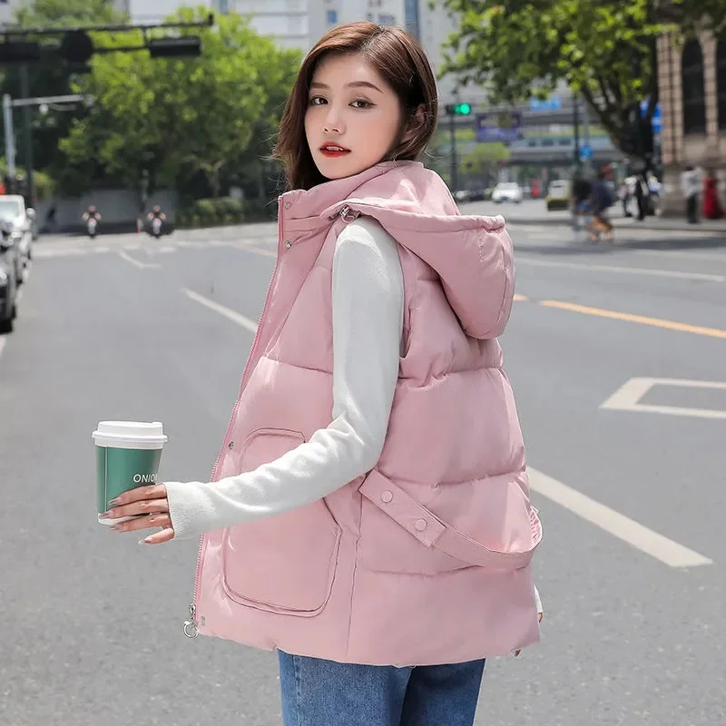 2024 New Winter Jacket Sleeveless Waistcoat Women Underwaist Coat Long Hooded Quilted Puffer Vest Female Warm Thicken Outerwear