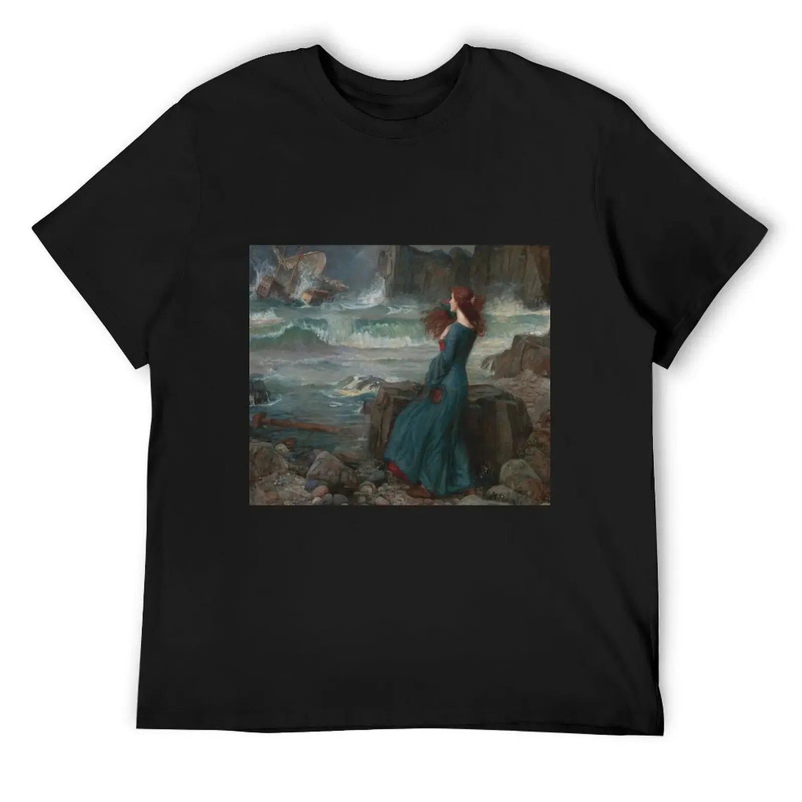 John William Waterhouse -Miranda The Tempest,No,02. T-Shirt Blouse plus size tops Men's clothing