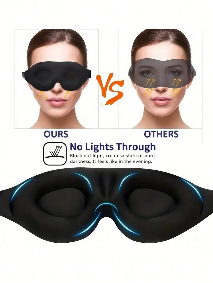 

3D Sleep Eye Mask 100% Blackout Adjustable Ultra Light Soft For Travel Napping Meditation
