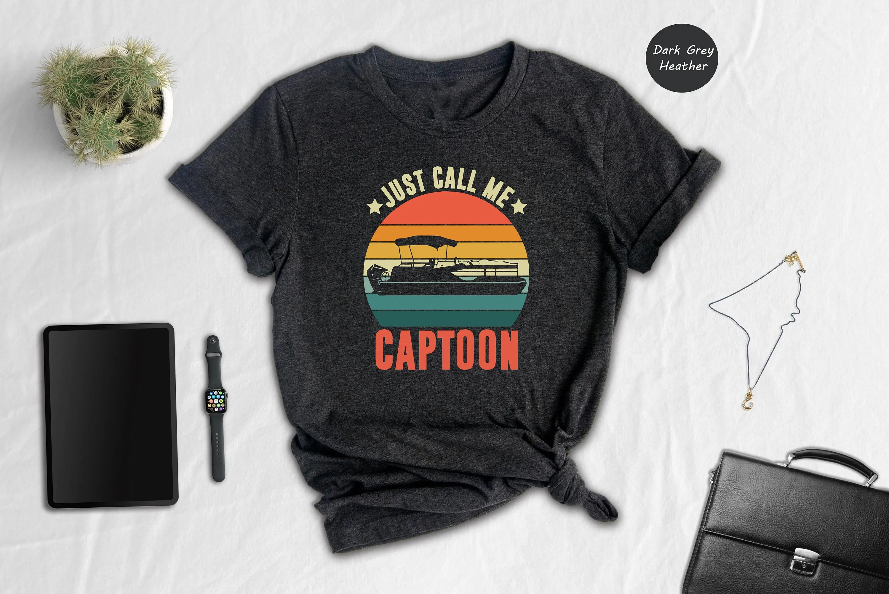 Just Call Me Captoon T Shirt Funny Pontoon Boat Captain Retro Vintage Boating for Owner