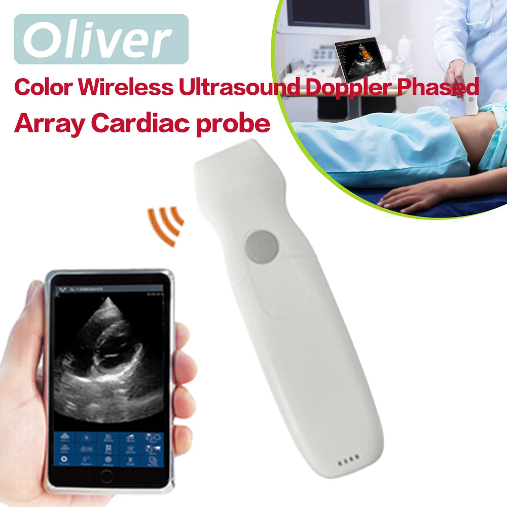 Color wireless Ultrasound Doppler Phased Array Cardiac probe Include CW mode Support iOS Android Windows