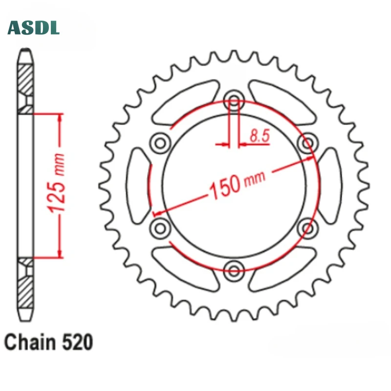 520 42T Motorcycle Rear Sprocket Staring Wheel For 300 EXC Enduro Europe 2004 125 EXC Enduro Europe 2001-2011 125 EXC Six Days