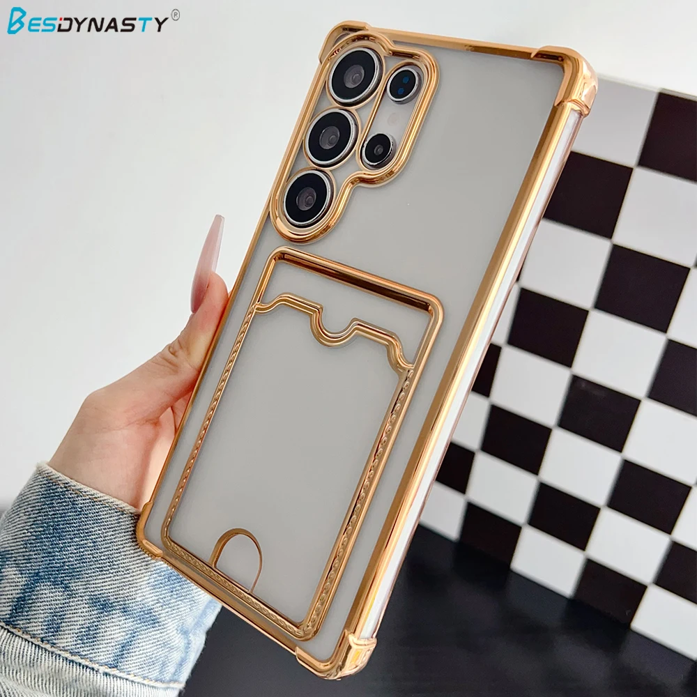 Funda transparente tipo billetera con bolsillo para tarjetas para Samsung Galaxy S25 S24 FE S23 S22 S21 S20 S10 Plus Ultra A55 A56 Note 20 Ultra cubierta chapada