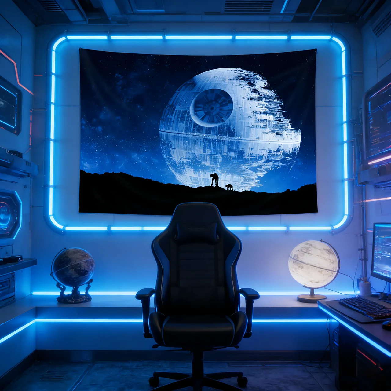 Death Planet Tapestry | Blue Galaxy Space Wall Art | Bedroom Living Room Dorm Decor (Flat Print)