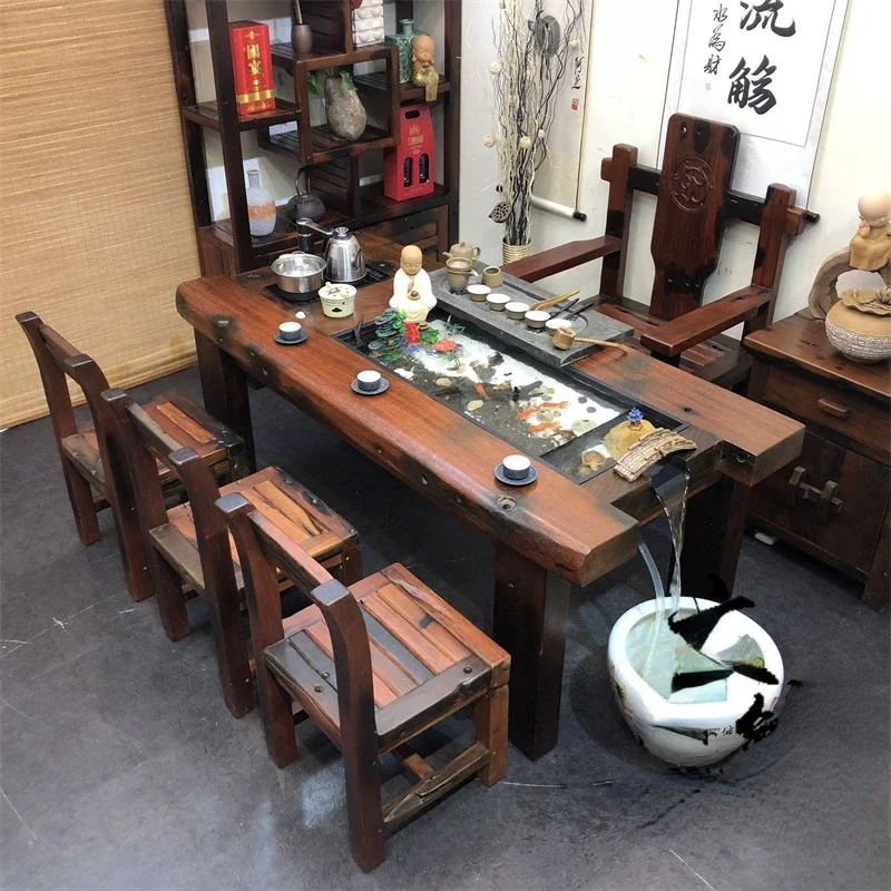 Customized Flow Old Ship Wood Table-Chair Set Within Tea Table Tea Table Small Coffee Table