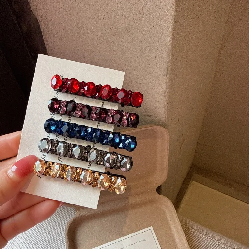 6cm Korean High End Oval Rhinestone Hair Clip Elegant Side Barrette Shiny Duckbill Clip Fashion Hair Accessories