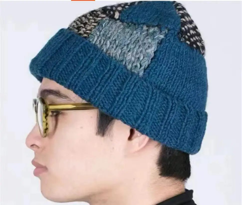 2026 Casual Handmade Knit Wool Blend Retro Patchwork Warm Yarn Hat MZ293