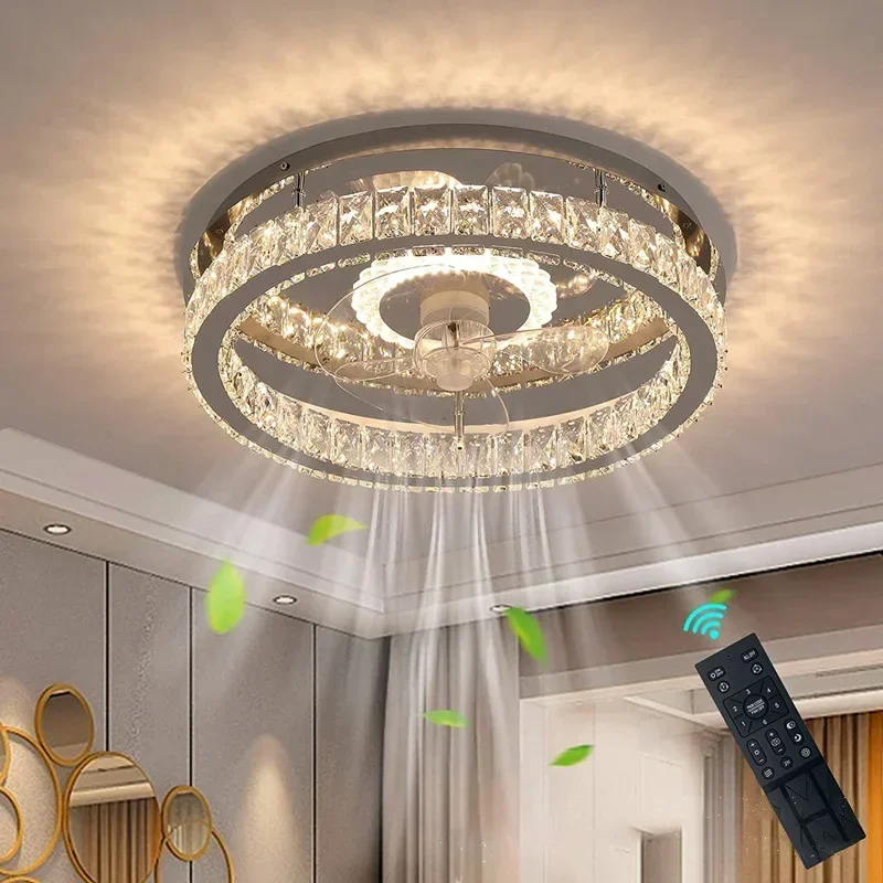 Nordic Luxury Crystal Fan Lamp  In The Bedroom Integrated Mute New Invisible  Fan Lamps Ceiling Lights Lamps for Living Room