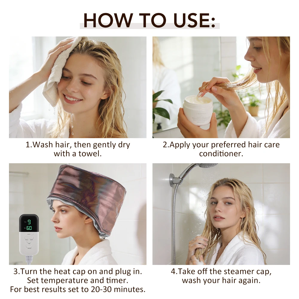 SPA Heat Cap Hair Steamer 9-level Temperature and 5 Timed Settings Hair Mask Hair Heating Cap for Hair Treatment Home Use
