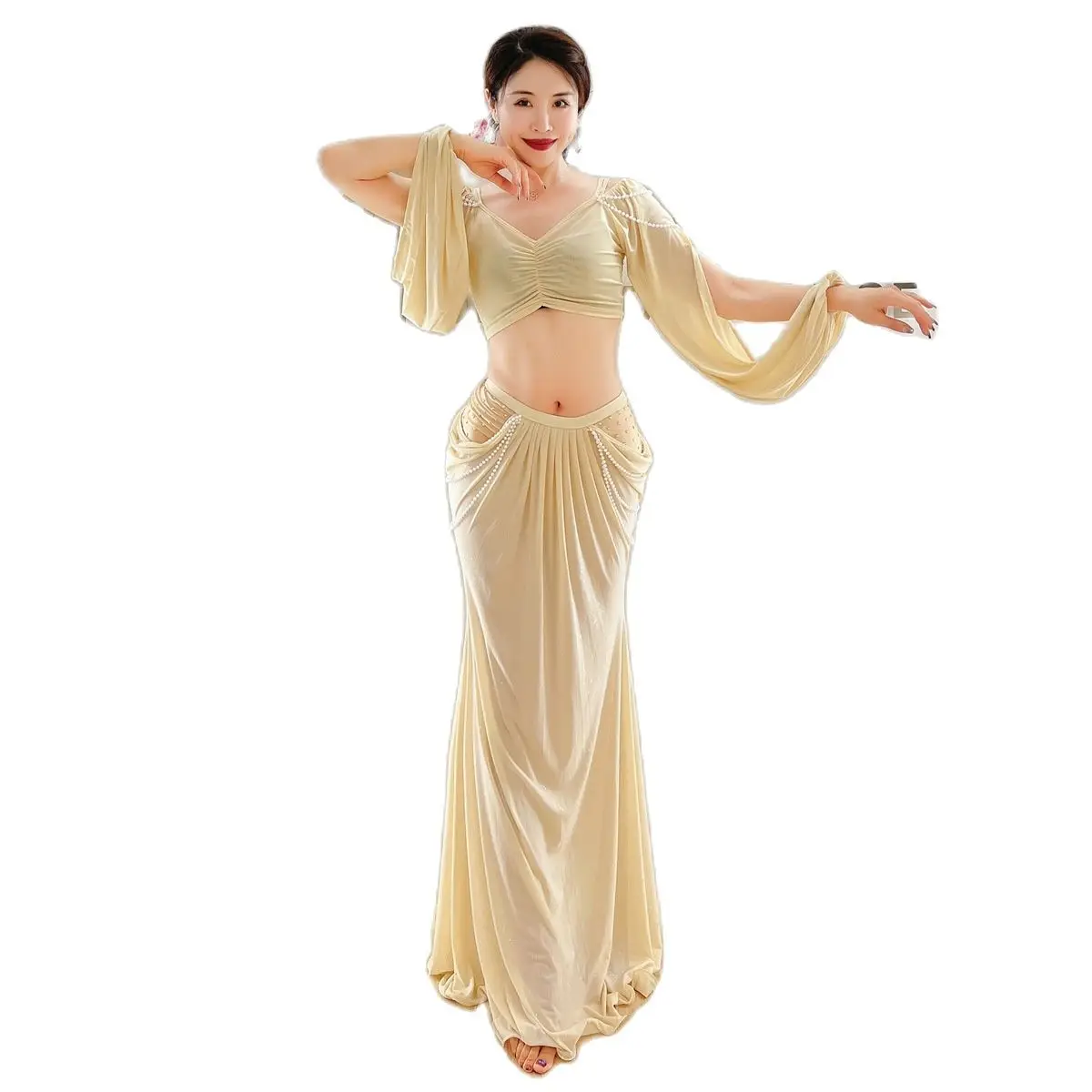 

Belly Dance Practice Suit Set Women Carnival Costumes Dancing Dress Long Sleeves Top + Skirt Gypsy Rave Outfit Sexy