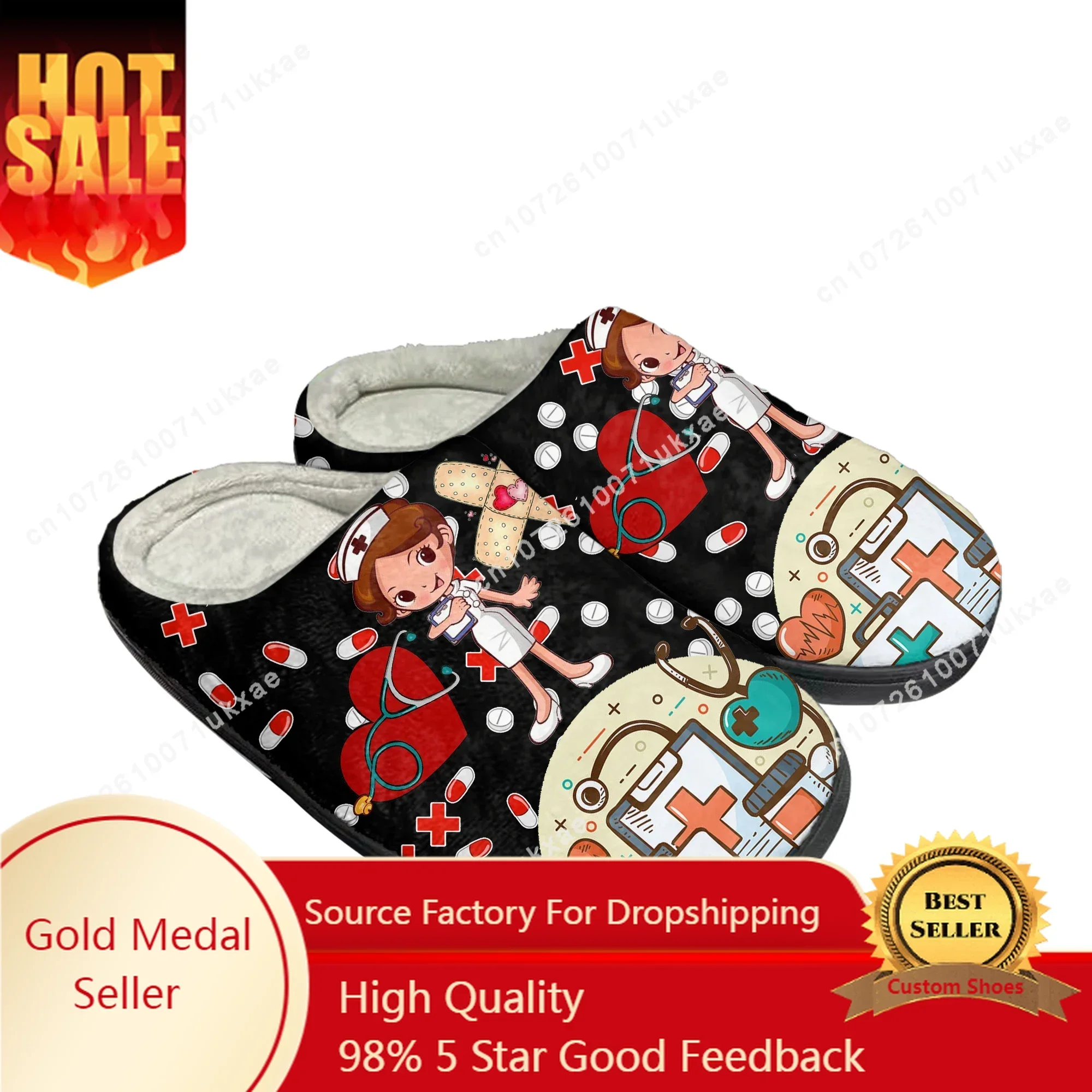 Cute Cartoon Nurse Doctor Medical Home Cotton Slippers Mens Womens Plush Bedroom Keep Warm Shoes Thermal Slipper Customized Shoe