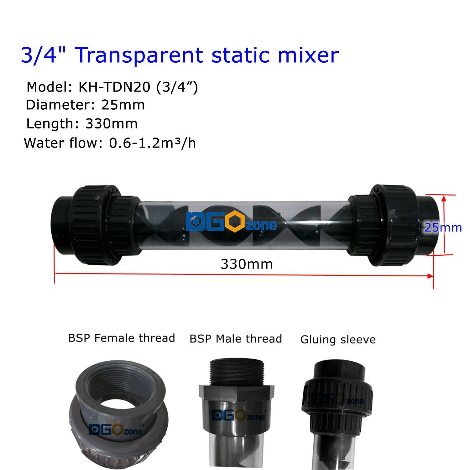 1/2“ 3/4” UPVC static mixer for mixing liquid Transparent mixer Diameter 20mm /25mmDGOzone