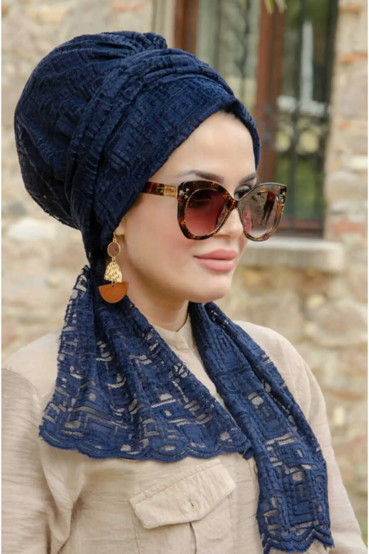 Vrouwen Navy Blue Ruches Paardenhaar Bone