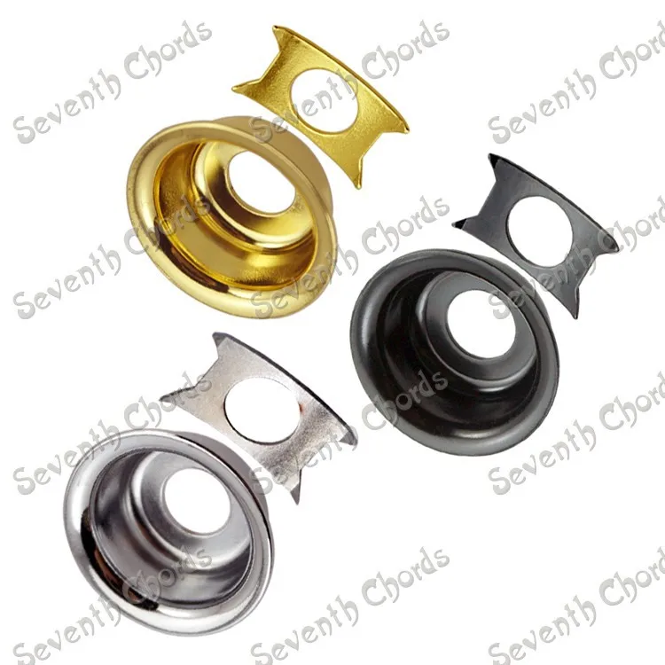 3 Pcs Metal Round Cup Guitar Jack Plates JackPlate Cover for Electric Guitar W/Retainer Clip - Chrome- Black - Gold