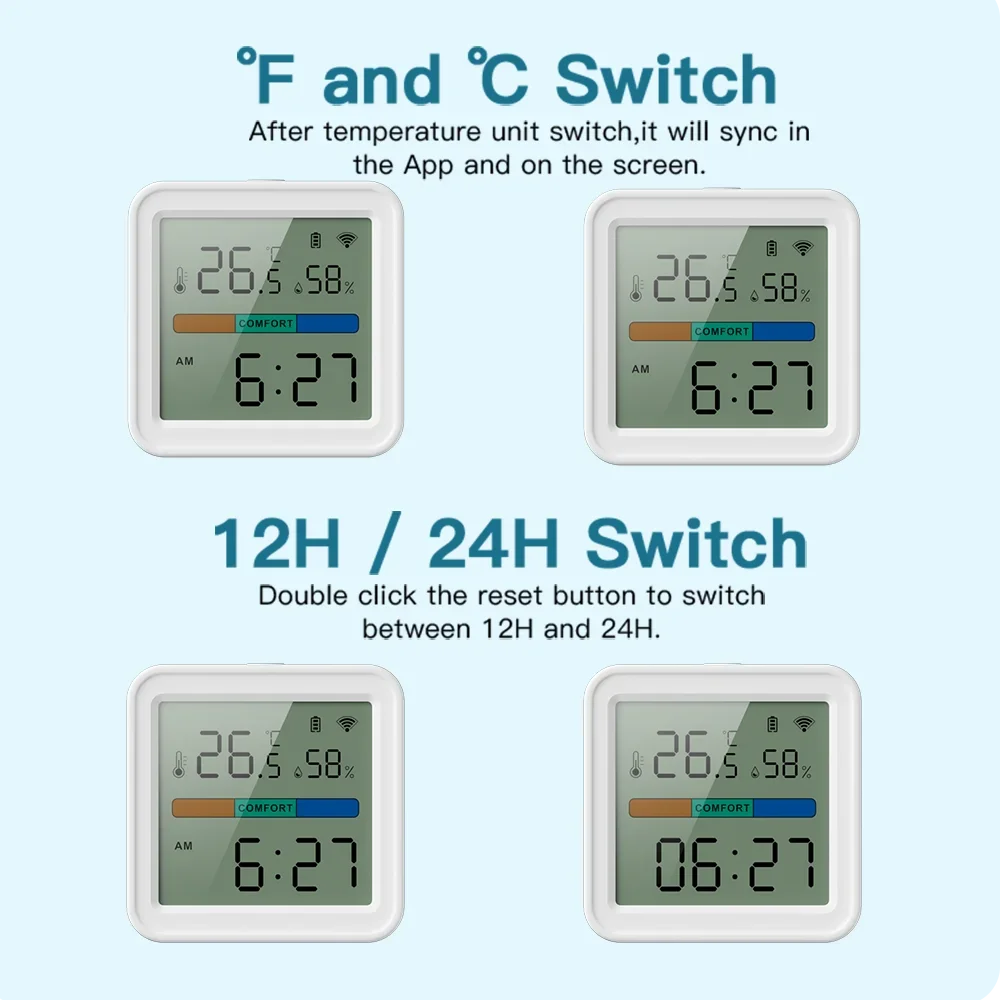 Tuya WiFi Temperatura e Umidade Sensor, Retroiluminação, Higrômetro, Termômetro, Casa Inteligente