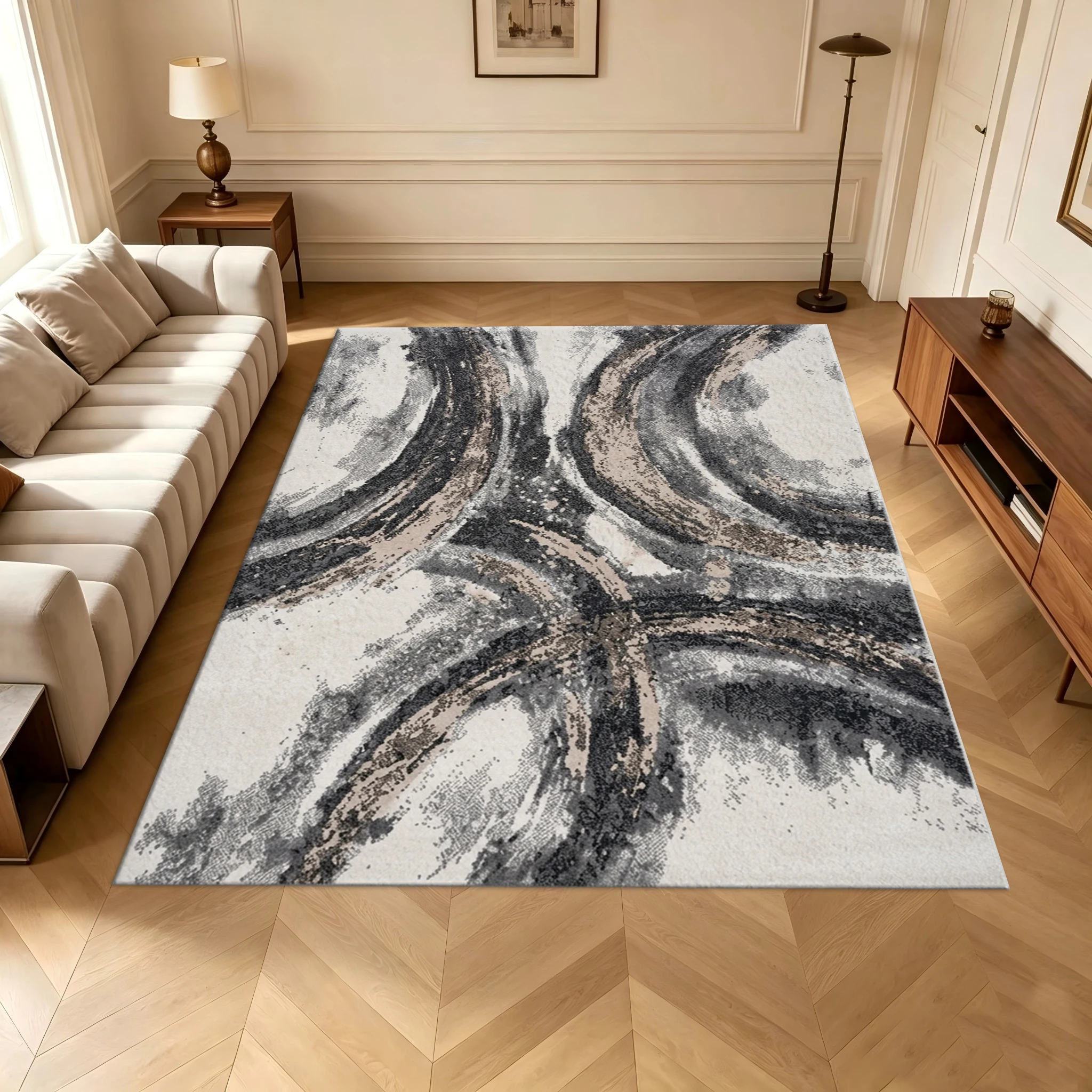 Modern Ink Painting Abstract Style Carpet Neutral Tones Artistic Style Home Decor Living Room Bedroom Floor Carpet