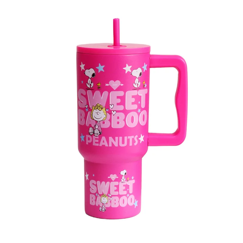 Licensed Snoopy Cartoon Giant Large Capacity Ice Tumbler Stainless Steel Straw Insulated Tonn Cup Perfect Birthday Gift for Wome