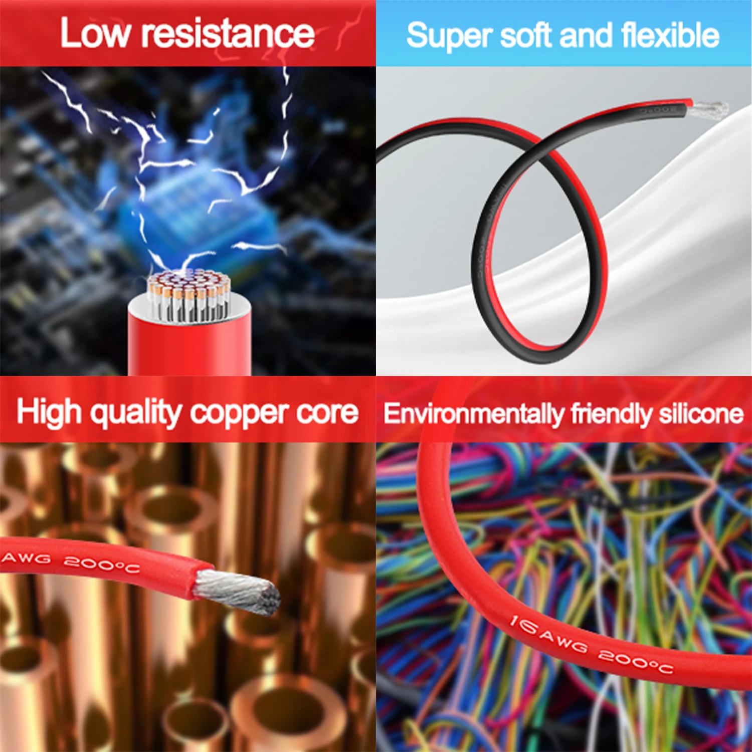Black Red Silicone Electrical  - Wire 22 Gauge Copper review and price