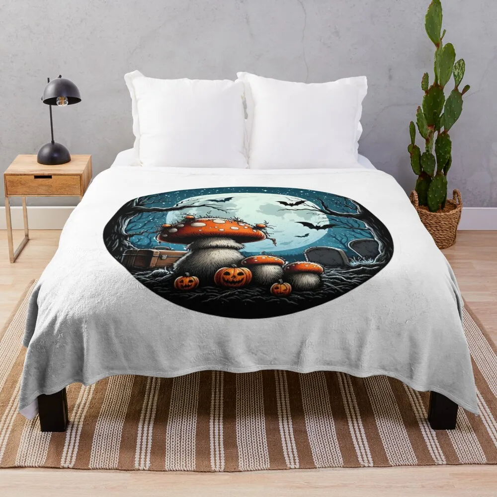 

Haunted Forest Adventure: discovering magical mushrooms this halloween Throw Blanket Bed Fashionable Kid'S Flannel Blankets