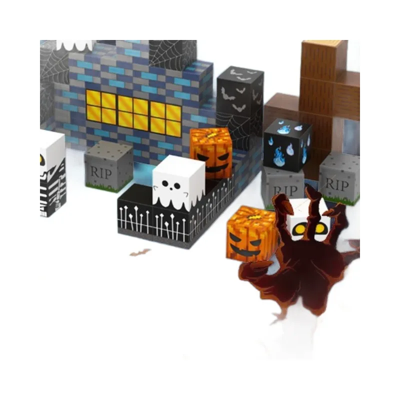 Bloc de construction carré magnétique pour Halloween, jouet à assembler, puzzle magnétique pour garçon, jouets éducatifs pour enfants