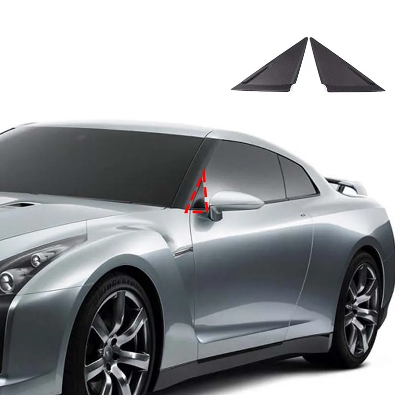 

Для NissanGTR R35 2008-2016 передняя треугольная декоративная нашивка на передней стойке, передний треугольный спойлер, декоративная поверхность, настоящее углеродное волокно